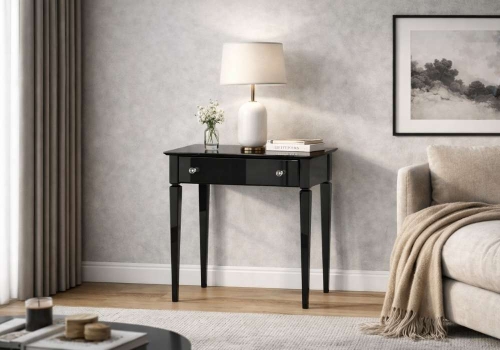 Toaletka glamour elegancka ASTURIA 88 cm, styl art deco, czarny wysoki połysk