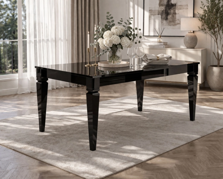 Stół glamour DIAMOND nowoczesny elegancki, czarny wysoki połysk, rozkładany