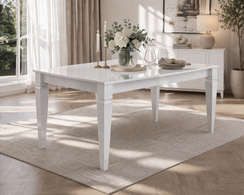 Stół glamour DIAMOND nowoczesny elegancki, biały wysoki połysk, rozkładany