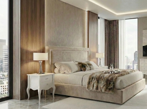 Stolik nocny glamour luksusowy BRESSO 52 cm, do sypialni, gięte nogi, biały wysoki połysk