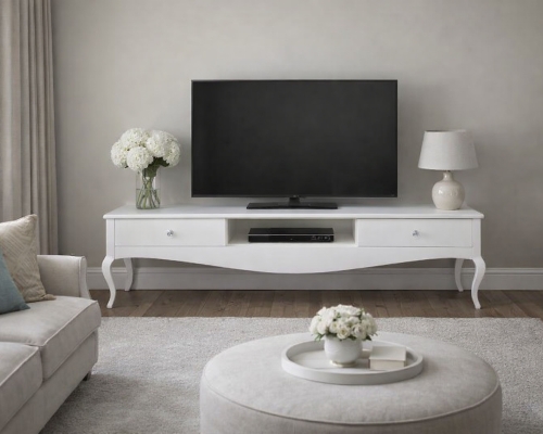 Stolik RTV glamour MERANO 150 cm, nowoczesny, luksusowy, gięte nogi, biały wysoki połysk