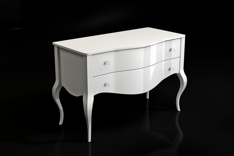 Komoda ROSSANO, biała, wysoki połysk, gięte fronty