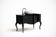 Komoda łazienkowa TIVOLI z umywalką, czarna, wysoki połysk, gięte fronty
