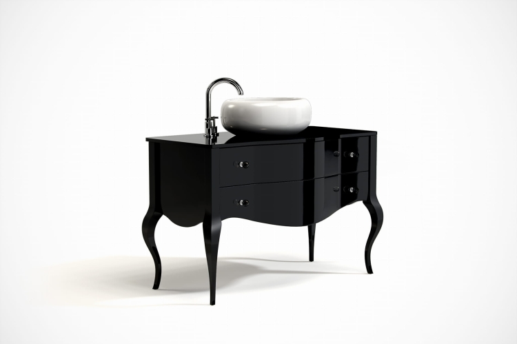 Komoda łazienkowa TIVOLI z umywalką, czarna, wysoki połysk, gięte fronty