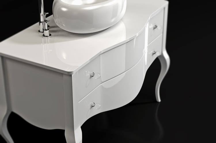 Komoda łazienkowa TIVOLI z umywalką, biała, wysoki połysk, gięte fronty (wykończenie)