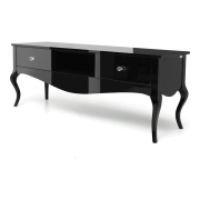 Stolik RTV glamour MERANO 150 cm,  nowoczesny, luksusowy, gięte nogi,  czarny wysoki połysk