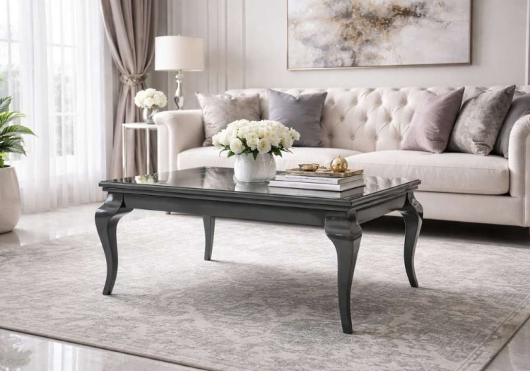 Stolik kawowy glamour VIGO 80x80 cm, elegancki szklany blat, czarny wysoki połysk