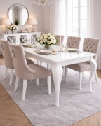 Stół glamour SIENA 160 cm, gięte nogi, rozkładany, biały wysoki połysk