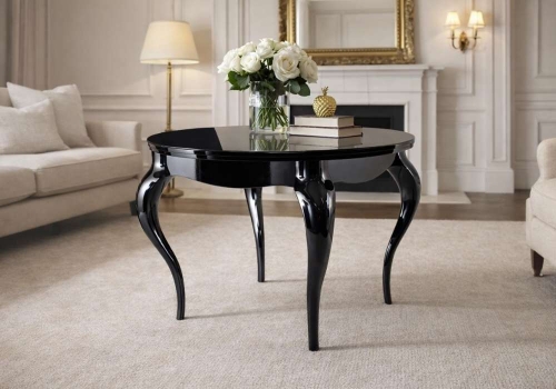 Okrągły stół glamour ENNA 77x110 cm, elegancki szklany blat, czarny wysoki połysk