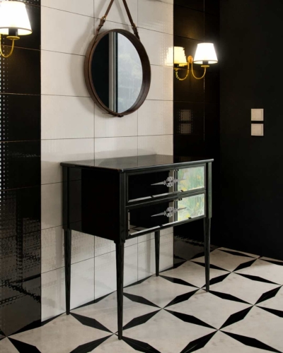 Konsola glamour lustrzana AVOLA 80 cm, czarny wysoki połysk