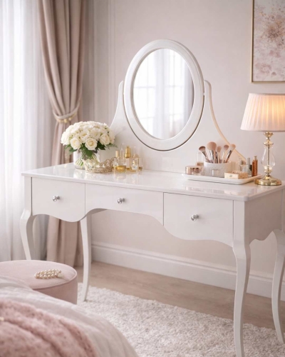 Toaletka glamour, elegancka ELBA biały woski połysk