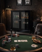 Barek glamour FOGGIA przeszklone fronty, gięte nogi, czarny wysoki połysk