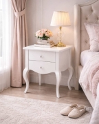 Stolik nocny glamour luksusowy BRESSO 52 cm, do sypialni, gięte nogi, biały wysoki połysk