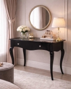 Konsola glamour klasyczna GAVA 88 cm, gięte nogi, czarny wysoki połysk