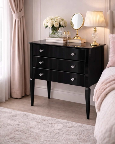 Komoda glamour nowoczesna elegancka GIRONA 100 cm, styl art deco, czarny wysoki połysk